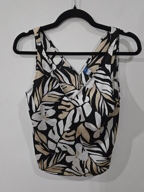 Old Navy Sz Xs Black, White & Tan Floral V-Neck Tank